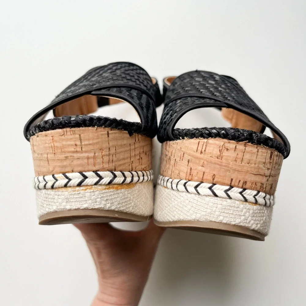 Zara Trafaluc Black Woven Cross Strap Slingback Platform Sandal Womens 36 / US 6